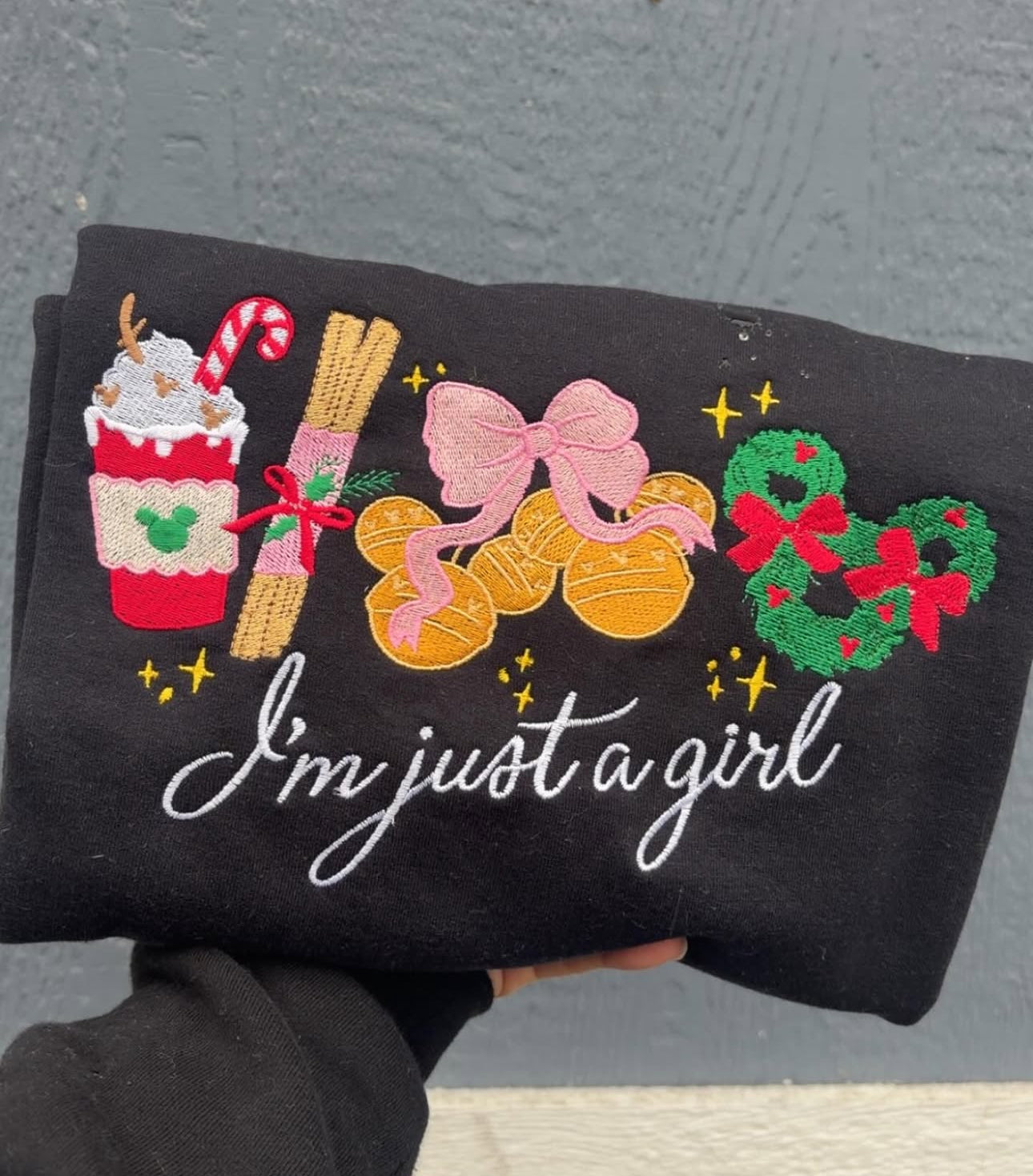 I’m just a girl Christmas embroidery crew