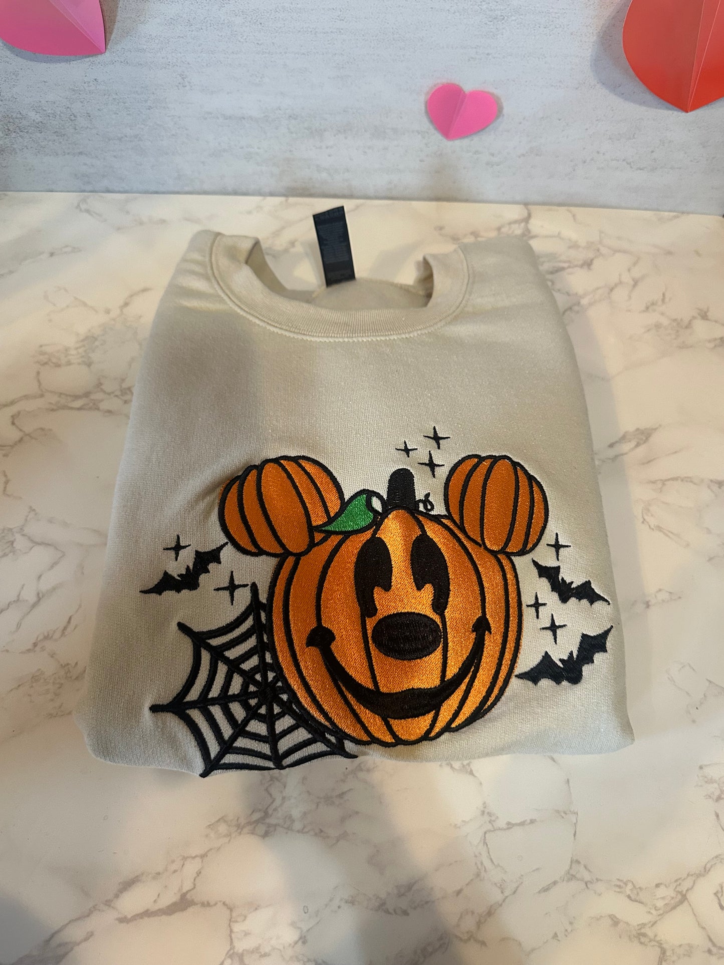 Mickey pumpkin embroidered crew