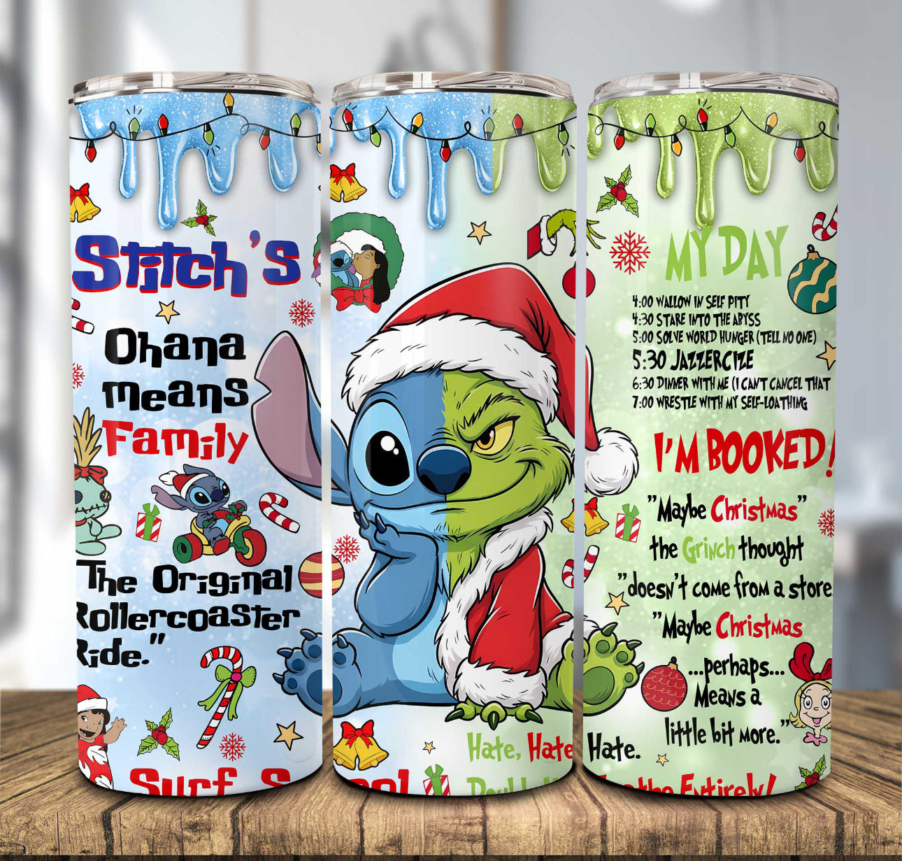 Stitch and grinch Christmas tumbler