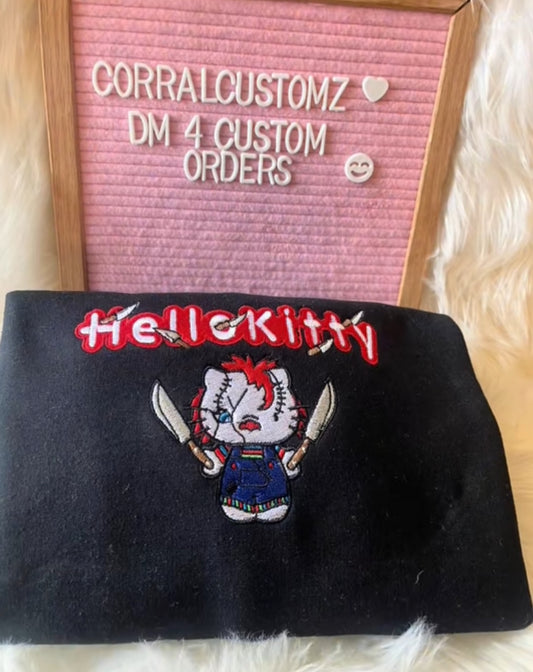 Chucky hello kitty embroidery crew