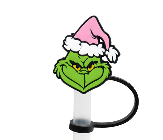 Grinch with pink hat strawtopper