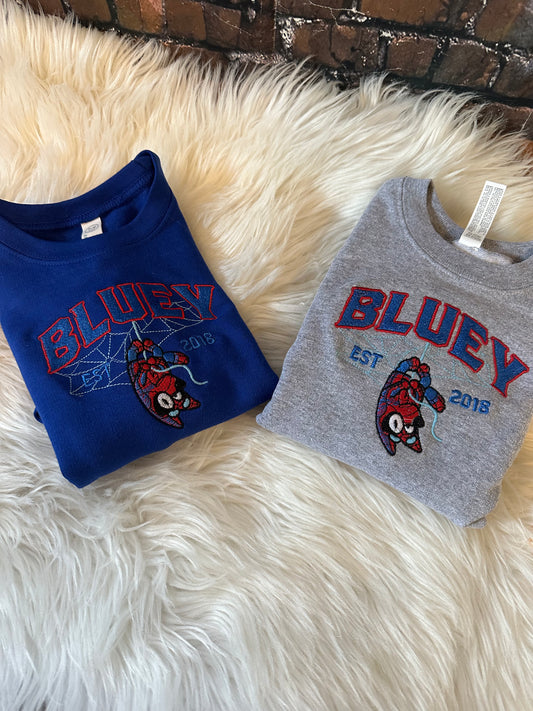 Toddler and youth spiderman bluey embroidery sweatshirt